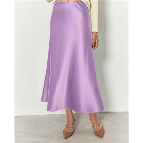 Womens Long Satin Skirt Elegant Violet - Picture 5 of 6